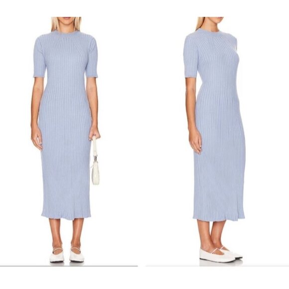 NEW Varley Maeve Rib Knit Midi Dress Women size Small Ashley Blue Short sleeve - Picture 1 of 15